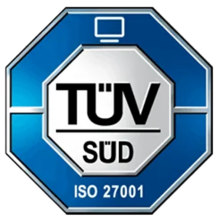 Sello oficial TÜV SÜD de certificación ISO/IEC 27001