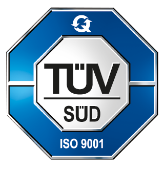 Sello oficial TÜV SÜD de certificación ISO 9001