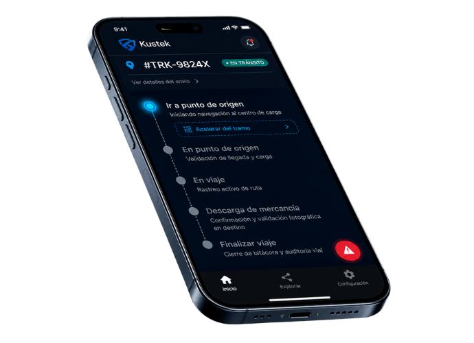 App móvil de Kustek: seguimiento de viaje en tiempo real